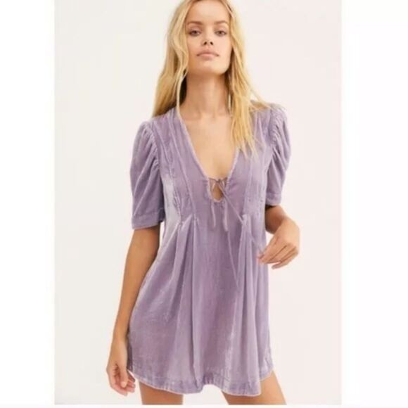 Free People Adelle Velvet Tunic Dress XS 
Purple - Picture 1 of 6